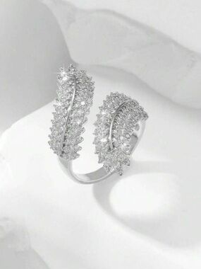 Gilded Silver Cubic Zirconia Leaf Ring